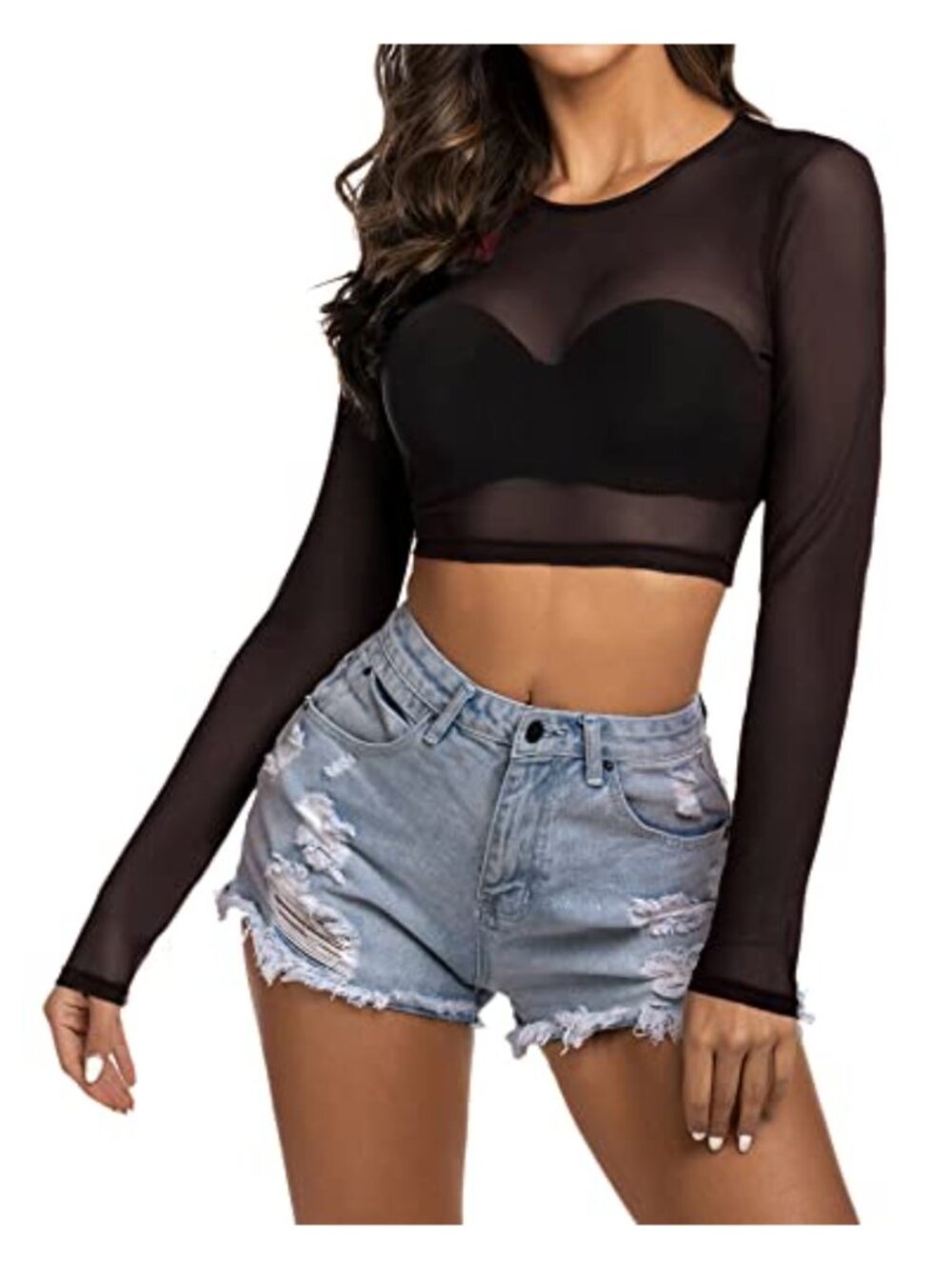 Sheer Mesh Crop Top See Through Short Sleeve Sexy Party Tee